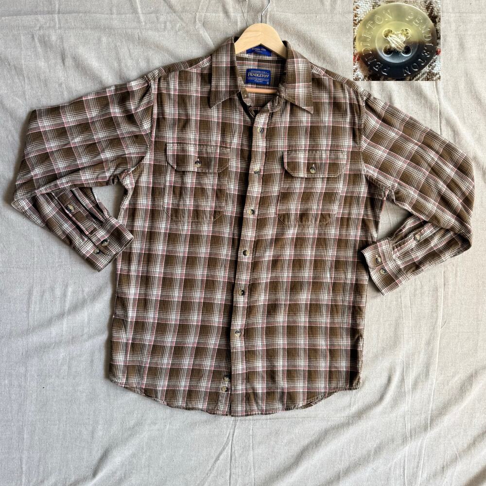 Pendleton Shirt Men's M Pioneer Merino Wool Blend Brown Plaid Pockets Lumberjack